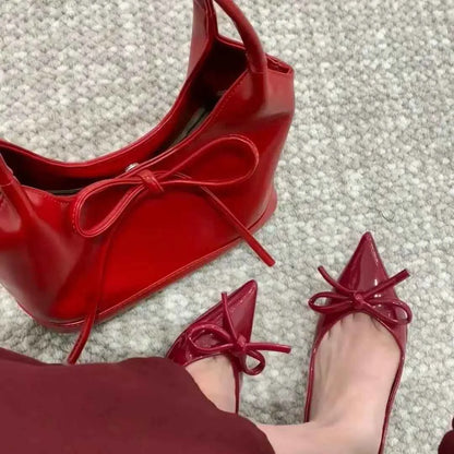 2025 New Butterfly Knot Fashionable Pointed Toe Hollow Back Women's Sandals High Heels Korean Style Spring Autumn Elegant Lad...