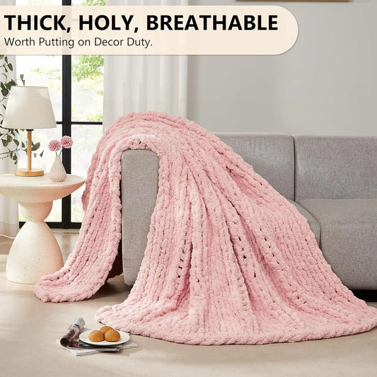 JUANNAI Handmade 100% Cotton Chunky Knit Throw Blanket for Bed and Couch