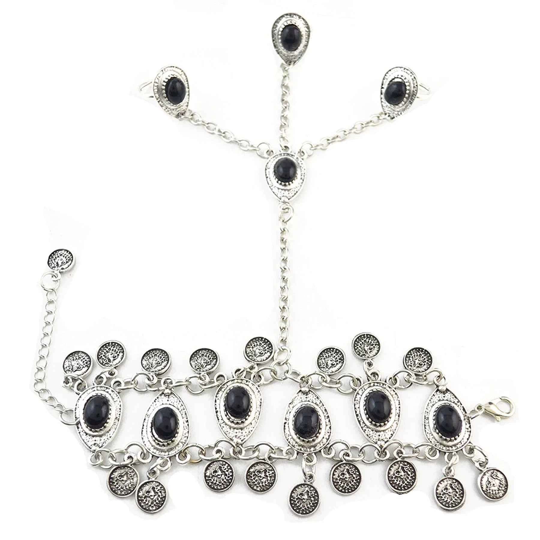 Traditional Kazakhstan Ethnic Coins Bracelet Hair Accessories  for Women Vintage Nepalese Tibetan Clothing Headwear Jewelry Set
