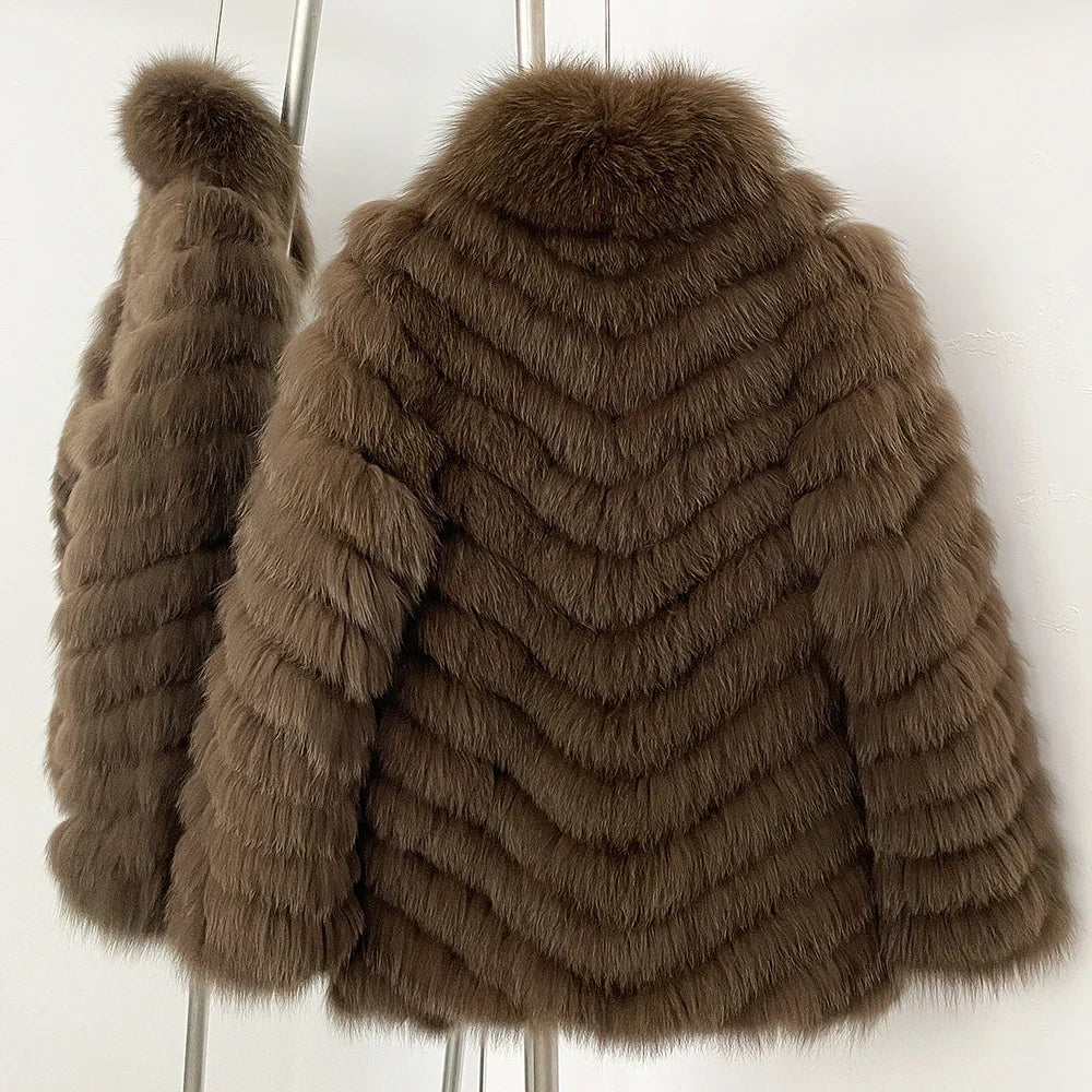 OFTBUY Women's Real Fox Fur Coat - Thick Warm Winter Jacket