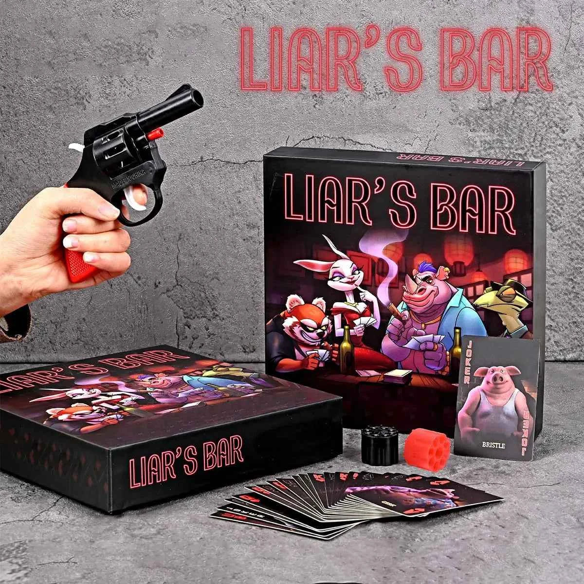 Liar's Bar Social Strategy Card Game - 20 Expertly Crafted Cards Cards with Themed Props for Holiday Parties, Family Reunions