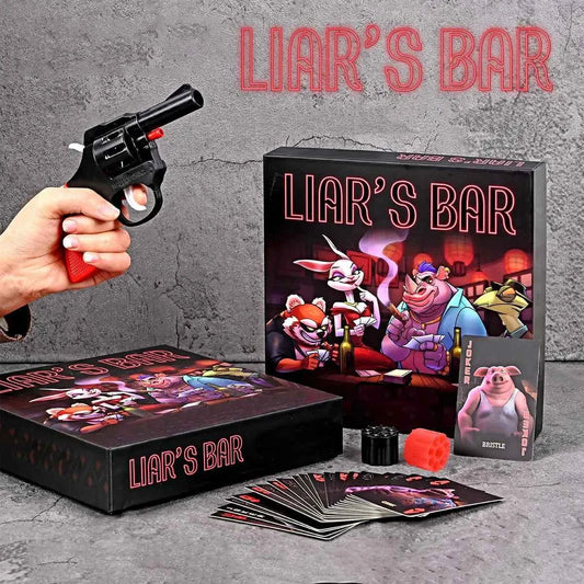 Liar's Bar Social Strategy Card Game - 20 Expertly Crafted Cards Cards with Themed Props for Holiday Parties, Family Reunions
