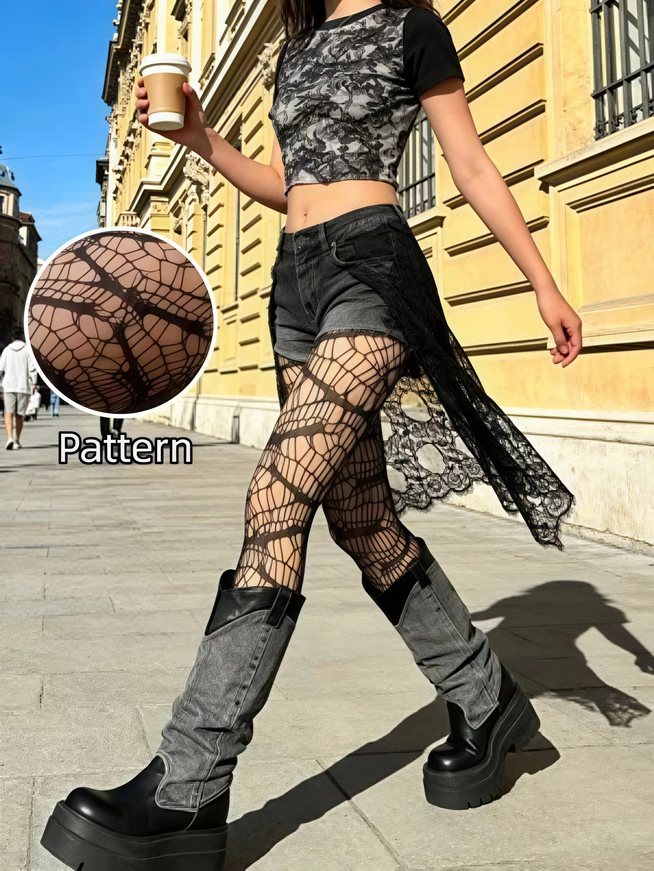 Women's bat pattern mesh socks high elasticity comfortable sexy hot girl trendy leggings for outdoor party street casual wear