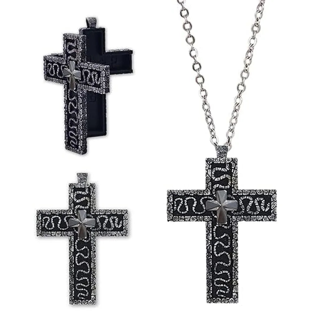 with Secret Compartment Cross Pendant Necklace Openable Stainless Steel Chain Pendant Necklace Vintage 3D Printed Charm Jewelry SS69 7.69 as show