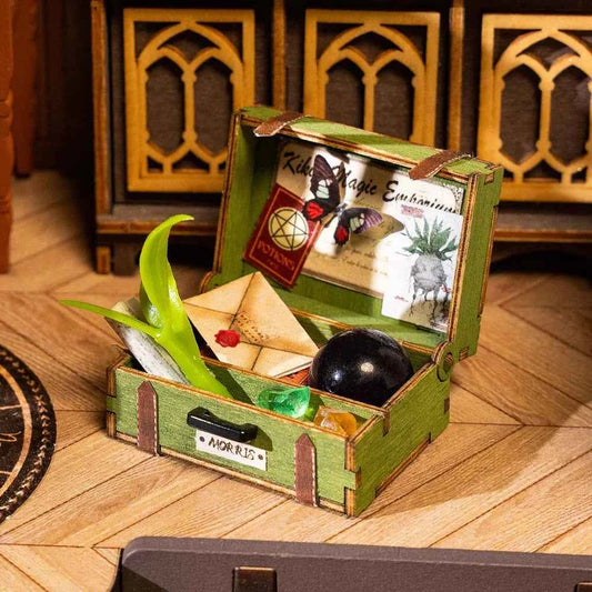 Robotime Rolife The Magic Study DIY Miniature House with Many Magic Note Books Dollhouse Decoration 3D Wooden Puzzle DG166