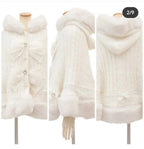 Godivana Faux Rabbit Fur Cape Coat with Rhinestone Bow