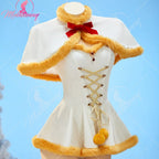 MOBBUNNY Women Frieren Derivative Winter Christmas Sexy Cosplay Costume Set Off-the-shoulder Bodysuit with Cape and Socks
