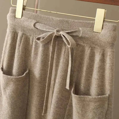 Autumn And Winter100% Pure Wool Skirt Women's Long Pocket Small A Skirt High Waist Slim Cashmere Knit A-Line Skirt