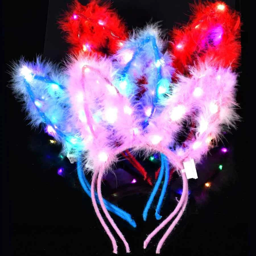 10/20/30 pcs Led Glow Cat Bunny Ear Horn Hairbands Light Up Flash Headband Women Girl LED Neon Birthday Wedding Party Supplies