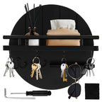 Round Wooden Wall Key Holder with Floating Shelf & 6 Hooks