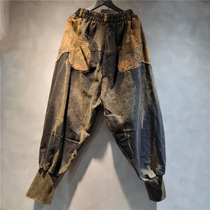 YEAE Women's Denim Hooded Vest and Harem Pants Two-Piece Casual Suit