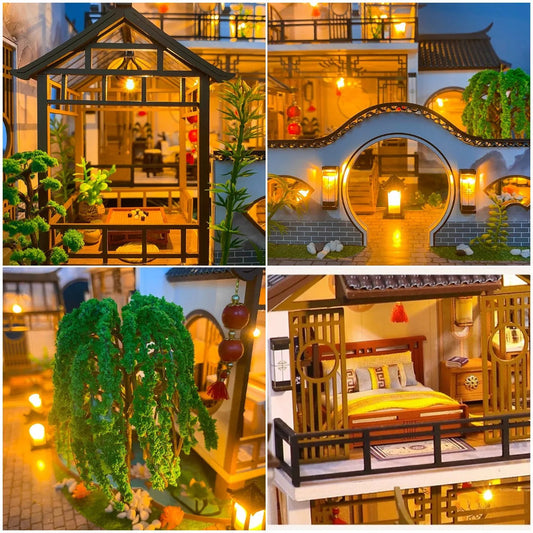 NEW DIY Wooden Doll Houses Japanese Ancient Casa Miniature Building Kits with Furniture Led Dollhouse for Adults Christmas Gifts SS69