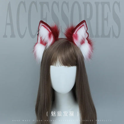 White/Red Wolf Fox Headwear Furry Jackal Ear Jackal Tail Props Cat Ear Headband Handmade Anime COSPLAY Lolita KC LOL Fox Costume