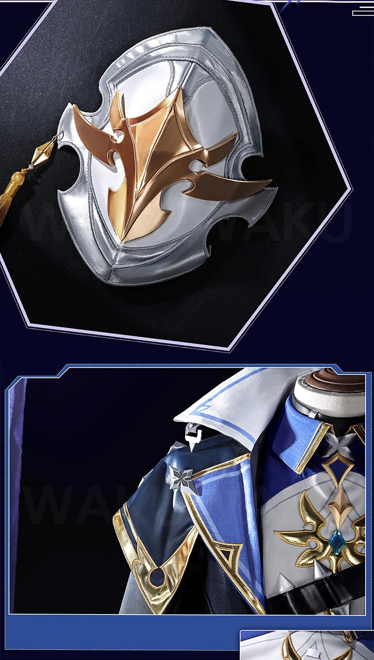 【Ready For Ship】Lohen Cosplay Costume Game Genshin Impact【S-2XL】WakuWaku-R Men Lohen Knights of Favonius Wig Plus Size