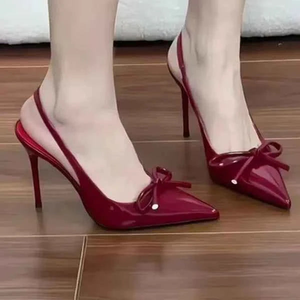 2025 New Butterfly Knot Fashionable Pointed Toe Hollow Back Women's Sandals High Heels Korean Style Spring Autumn Elegant Lad...