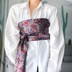 Traditional Japanese Kimono Yukata Obi Belt Crane Floral Printed Haori Belt Brocade Jacquard Waistband Shirt  Decor Accessories