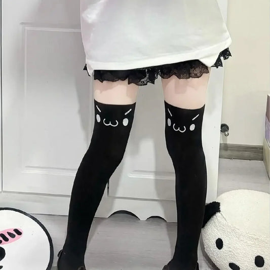 SS69 Japanese Kawaii Expression Thigh High Socks - White Plaid Over Knee