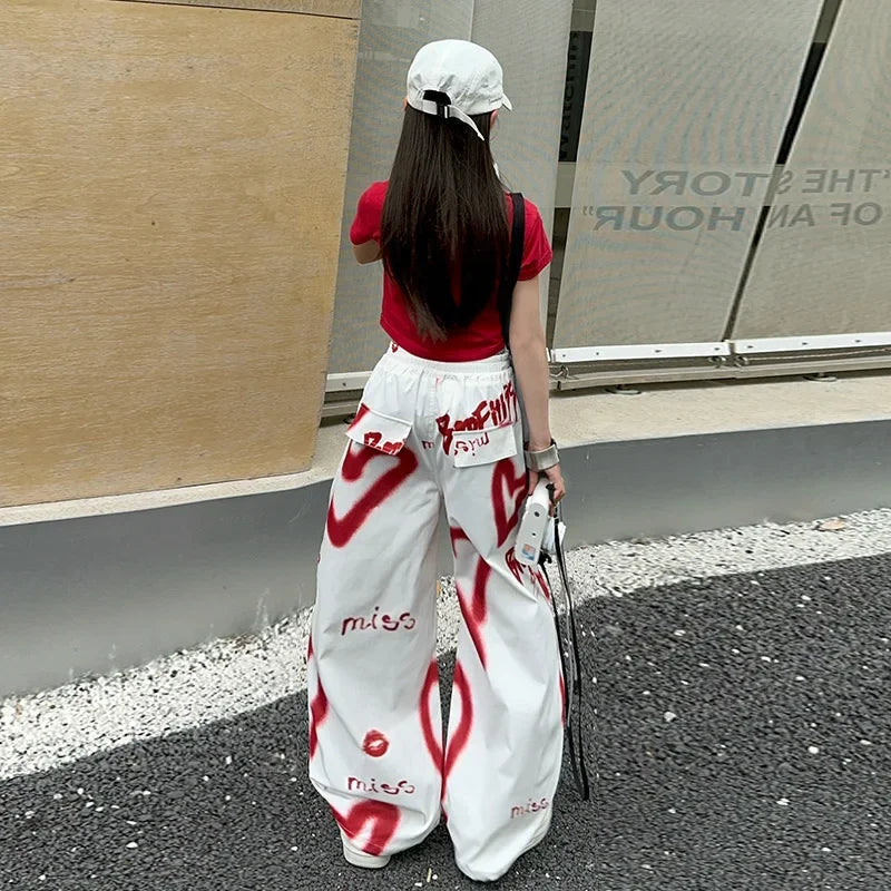 summer junior Girls Love Graffiti Casual Pants teenager girl Casual Hip Hop cargo pants kids Dance pants children clothes SS69