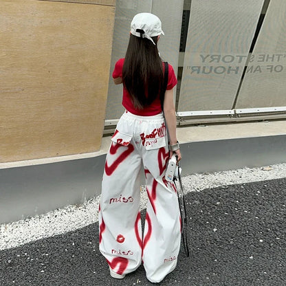 summer junior Girls Love Graffiti Casual Pants teenager girl Casual Hip Hop cargo pants kids Dance pants children clothes SS69