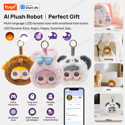 Tuya Smart  AI Plush Robot w/LED Eyes & Voice Control,Interactive Smart Toy USB Rechargeable Companion for Kids Gifts/Smart Home