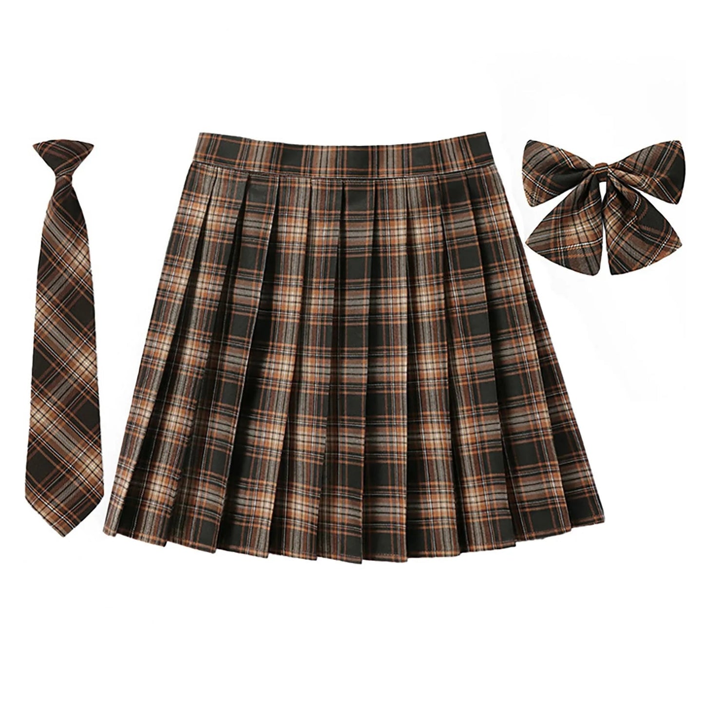 Beauty 2024 Women Plaid Pleat Skirt With Necktie Bowtie Preppy Japanese School Girls New Autumn Winter Preppy Style Mini Skirt SS69 12.69 Brown / XL / United States