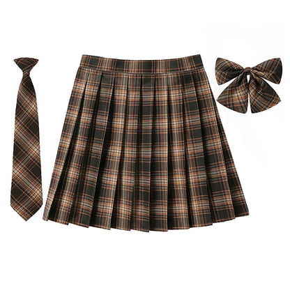 Beauty 2024 Women Plaid Pleat Skirt With Necktie Bowtie Preppy Japanese School Girls New Autumn Winter Preppy Style Mini Skirt SS69 12.69 Brown / XL / United States