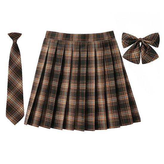Beauty 2024 Women Plaid Pleat Skirt With Necktie Bowtie Preppy Japanese School Girls New Autumn Winter Preppy Style Mini Skirt SS69 12.69 Brown / XL / United States