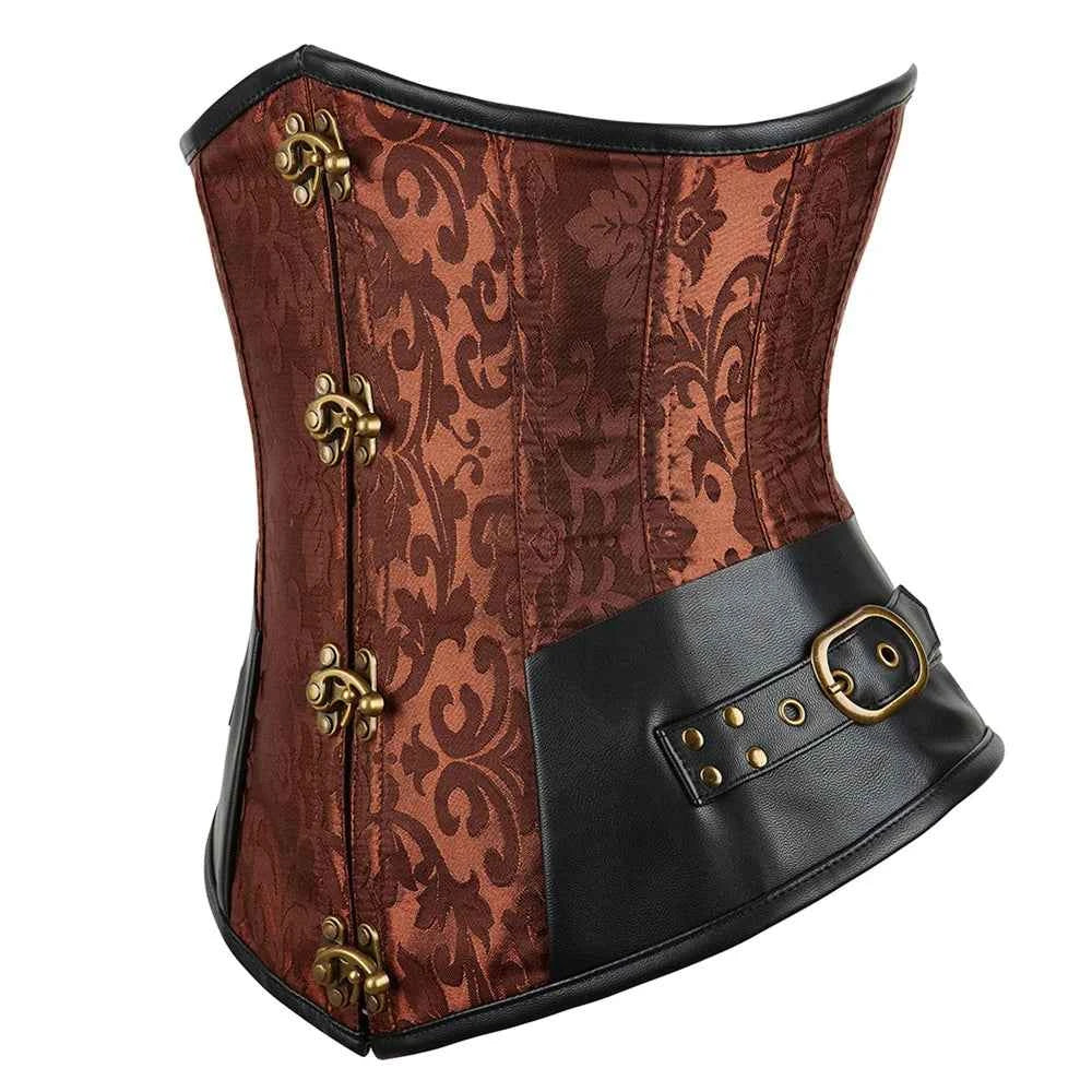 SS69 Women's Jacquard Underbust Corset Belt, Vintage Steampunk Lace-Up Top