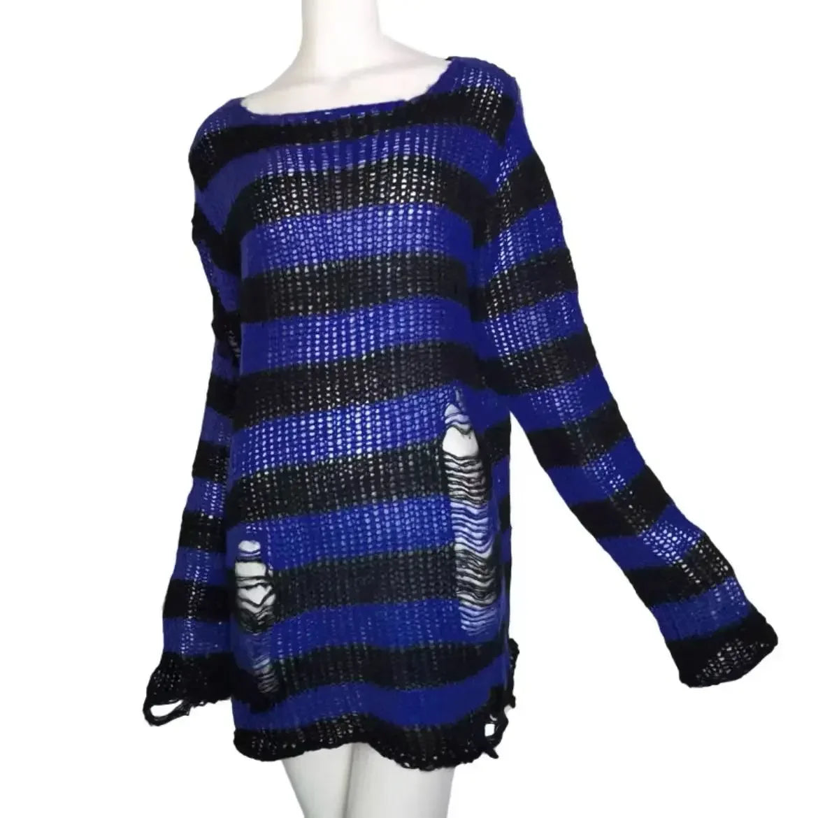 New Women's Punk Gothic Oversized Pullover Sweater Striped Hollow out Cool Harajuku Aesthetics Spring Autumn