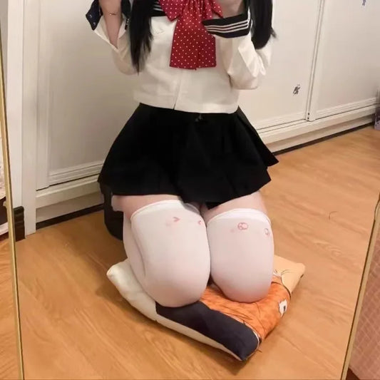SS69 Japanese Kawaii Expression Thigh High Socks - White Plaid Over Knee