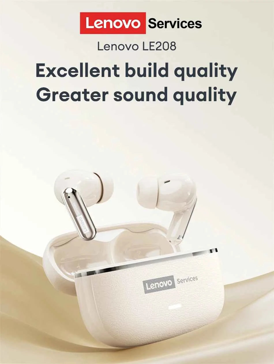 Lenovo LE208 TWS Bluetooth 6.0 Wireless Leather Earphones Stereo ENC Noise Cancelling Headphone 38ms Low Latency Gaming Headset