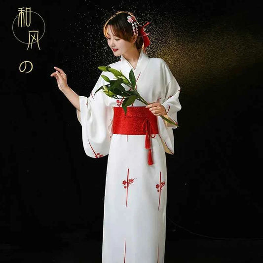 Fashion National Trends Women Sexy Kimono Yukata With Obi Novelty Evening Dress Japanese Cosplay Costume Floral One Size