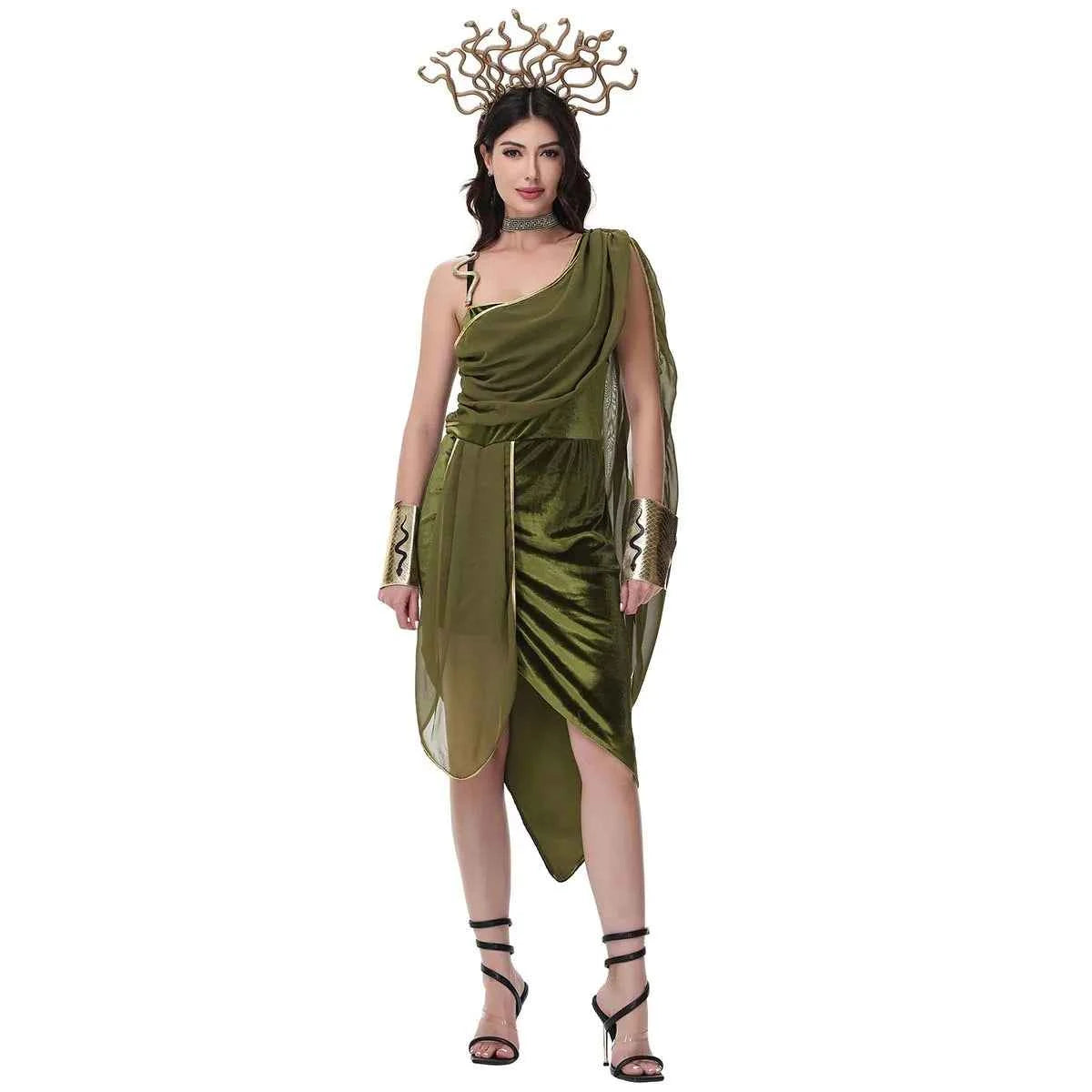 SS69 Women's Medusa Greek Myth Jumpsuit Costume - Green Polyester
