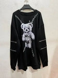 Harajuku Printed Black Zipper Hoodie