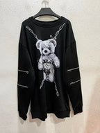 Harajuku Printed Black Zipper Hoodie