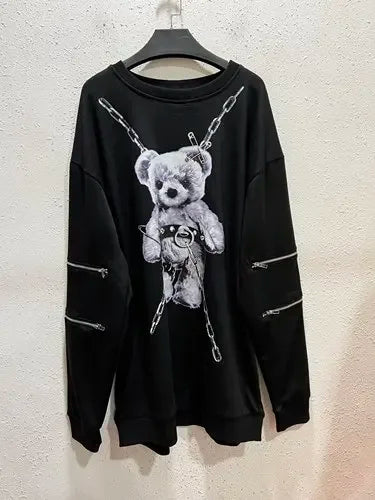 Harajuku Printed Black Zipper Hoodie