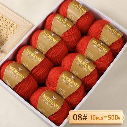 500g of High-Quality 212 Medium-Fine Alpaca Wool Yarn, Suitable for Knitting Sweaters, Scarves, and Hats, 10 Skeins/Pack