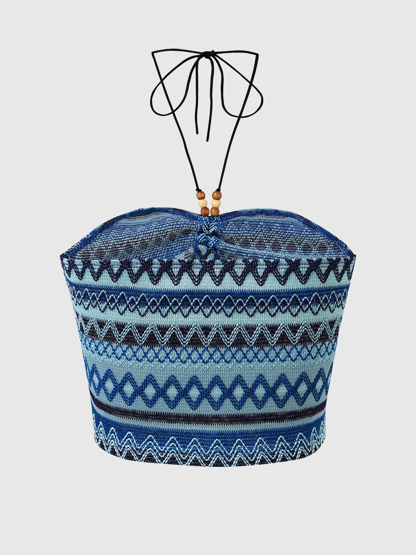 Geo Pattern Beaded Halter Crop Top, Vacation Style Backless Crop Top For Summer, Women's Clothing SS69