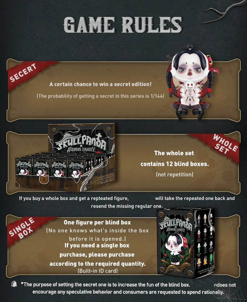POP MART SKULLPANDA Addams Family Series Blind Box Mystery Box Guess Bag Toys Doll Cute Anime Figure Desktop Ornaments