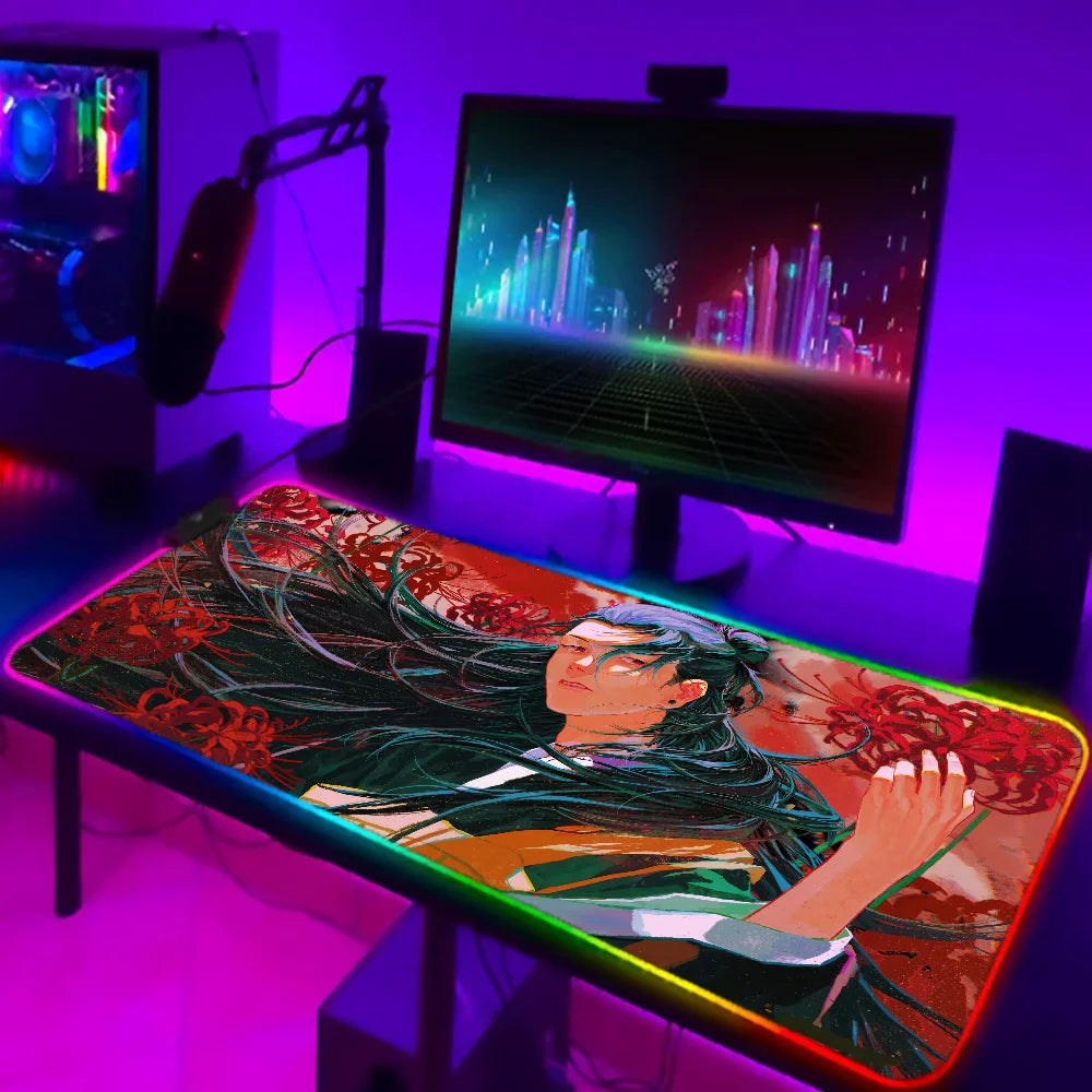 1pc Suguru Geto Jujutsu Kaisen Anime XXL RGB Gaming Mouse Pads HD Black Gamer Accessories Large LED SS69