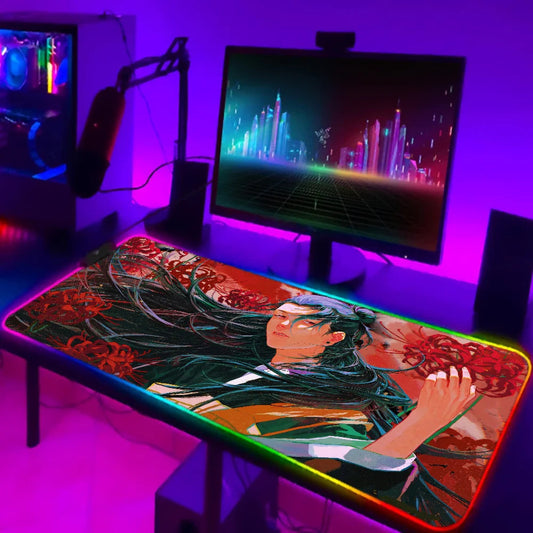 1pc Suguru Geto Jujutsu Kaisen Anime XXL RGB Gaming Mouse Pads HD Black Gamer Accessories Large LED SS69