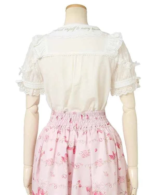 Japanese New Liz Plaid Bow Lolita Strawberry Embroidered Short Sleeve Shirt Women's Spring Summer Sweet Blouse Shirts