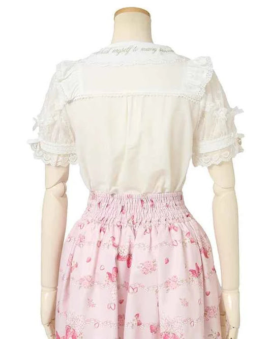 Japanese New Liz Plaid Bow Lolita Strawberry Embroidered Short Sleeve Shirt Women's Spring Summer Sweet Blouse Shirts