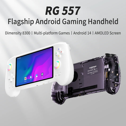 ANBERNIC RG557 Retro Handheld Game Console 5.48 Inch AMOLED Screen Handheld Emulator Android 14 System Dimensity 8300 Processor
