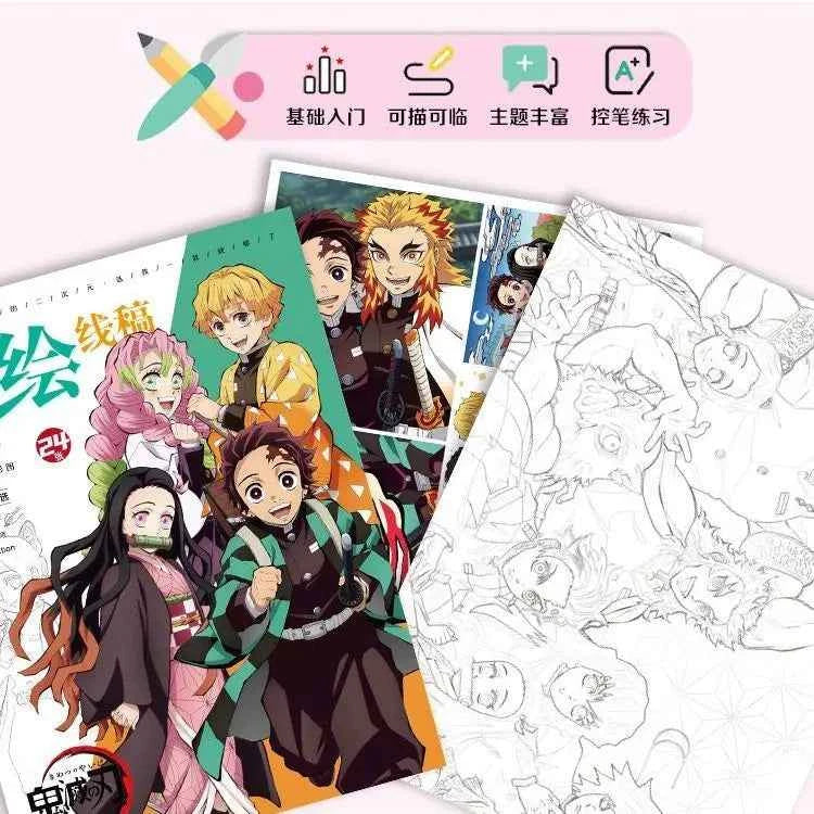 Demon Slayer Anime Coloring Books Kamado Tanjirou Kamado Nezuko Painting Figure Hand Drawn Cartoon Line Draft Drawing Book Gifts