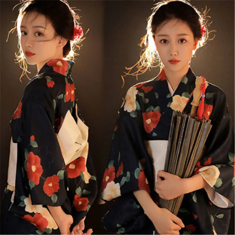 Fashion National Trends Women Sexy Kimono Yukata Dress With Obi Novelty Evening Dress Japanese Cosplay Costume Floral One Size