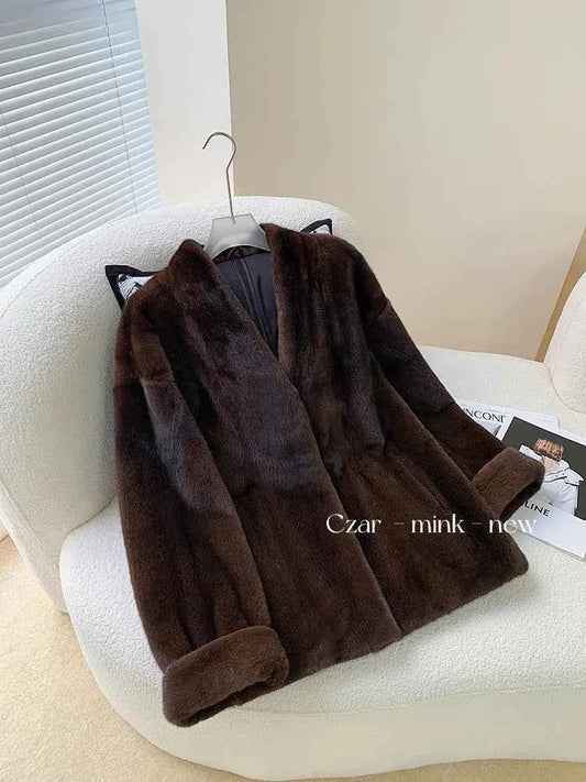 Winter Womens Real Mink Fur Coat High Quality V-neck Fur Jackets for Women New in Outerwears Luxury Clothes 2024 шуба женская