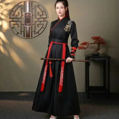 Chinese Hanfu Dress Women Clothing Vintage Ethnic Style Fashion Clothes Elegant Streetwear Casual Chinese Traditional Dress Men SS69 36.69 black / S