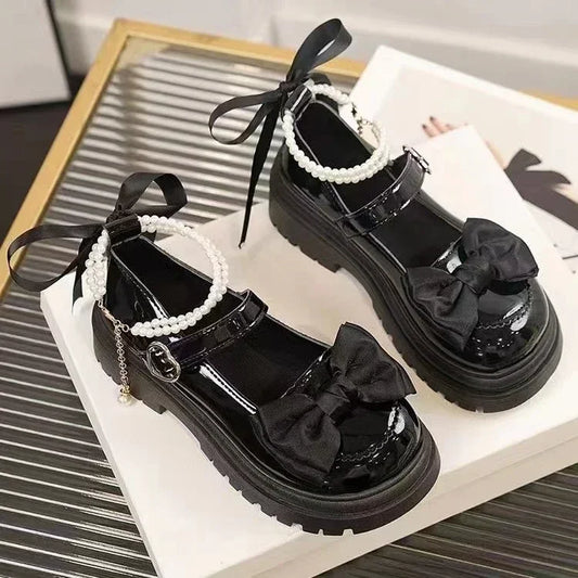Women's Casual Shoes New Kawaii Pearl Chain Mary Jane Women's Shoes Fashion Versatile Lolita Loafers Outdoor Sandals 여성화 로레타 - SS69