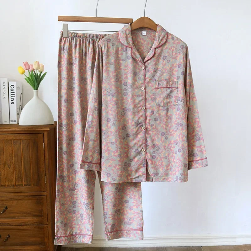 Spring / Summer New 100% viscose long-sleeved trousers pajamas SS69 31.69 Pink sun flower / M / CHINA